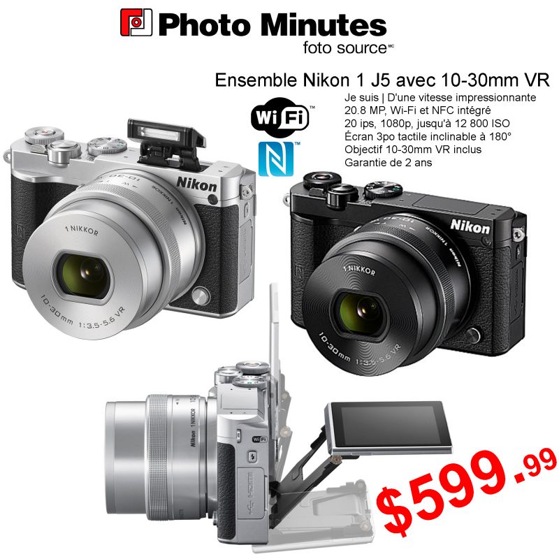 Ensemble Nikon 1 J5 (Argent ou Noir) avec 10-30mm VR